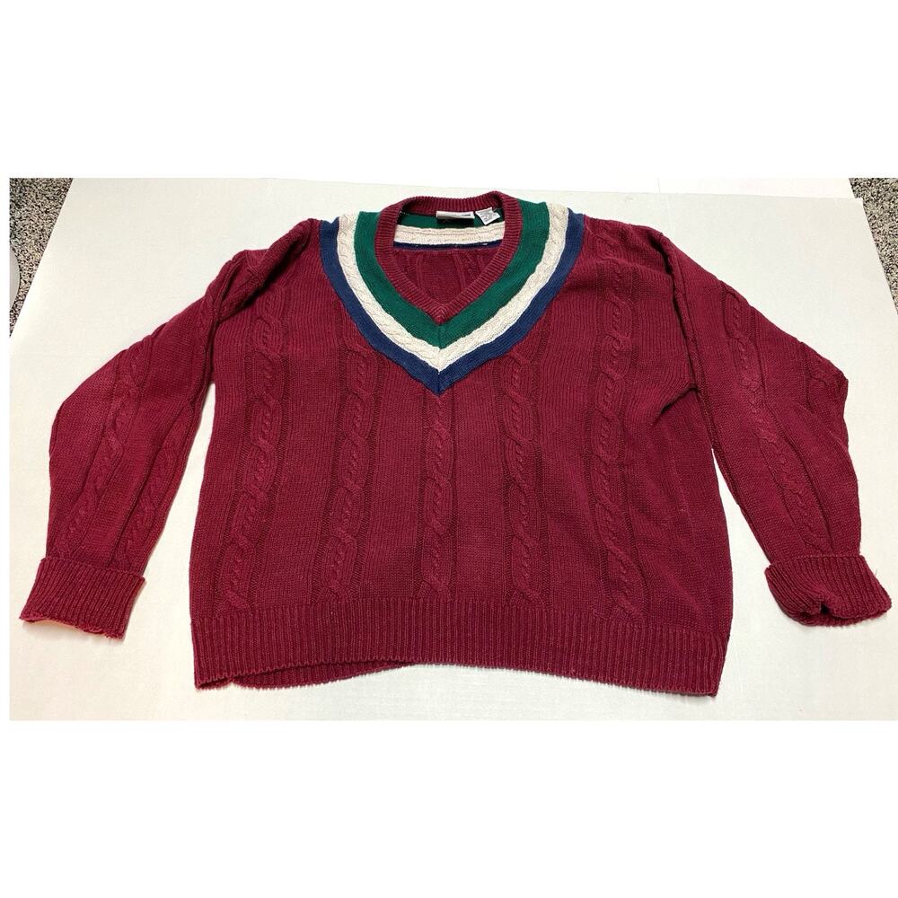 Weekends Tennis Sweater Cable Knit Country Club Vintage 1970s 1980s Mens Large